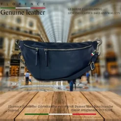 Florence Echtleder Gürteltasche extra groß Damen blau Bauchtasche Jugend OTF820B