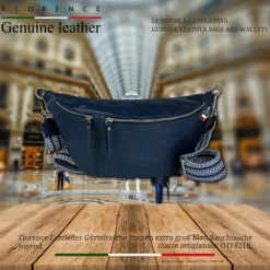 Florence Echtleder Gürteltasche Damen extra groß blau Bauchtasche Jugend OTF821B