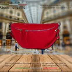 Florence Echtleder Gürteltasche extra groß Damen rot Bauchtasche Jugend OTF820R