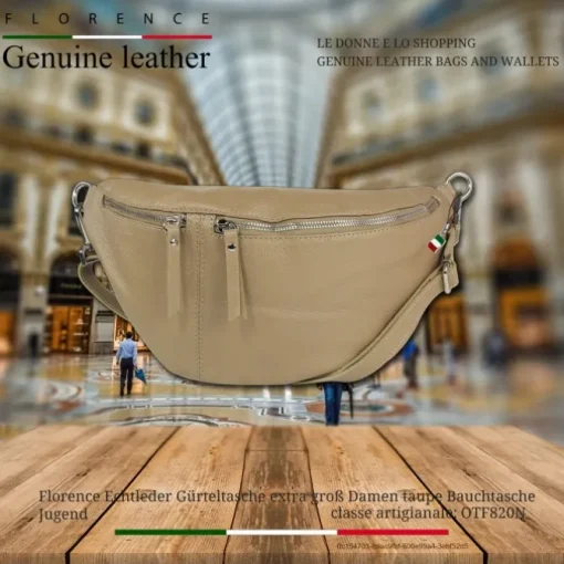 Florence Echtleder Gürteltasche extra groß Damen taupe Bauchtasche Jugend OTF820N