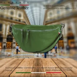 Florence Echtleder Gürteltasche extra groß Damen grün Bauchtasche Jugend OTF820G