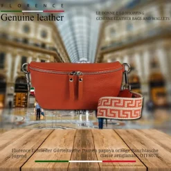 Florence Echtleder Gürteltasche Damen papaya orange Bauchtasche Jugend OTF807E