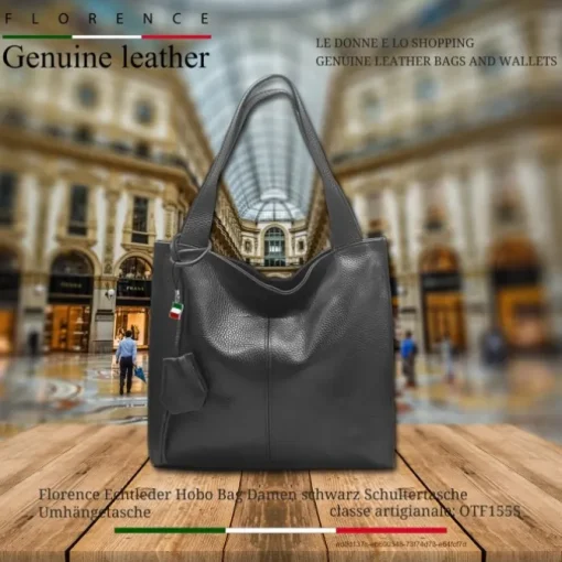 Florence Echtleder Hobo Bag Damen schwarz OTF155S