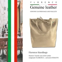Florence ital. Shopper Echtleder Damen Business taupe OTM107N