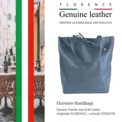 Florence ital. Shopper Echtleder Damen Business blau OTM107B