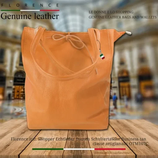 Florence ital. Shopper Echtleder Damen Business tan OTM107C