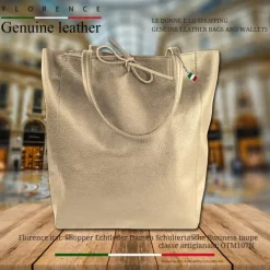 Florence ital. Shopper Echtleder Damen Business taupe OTM107N