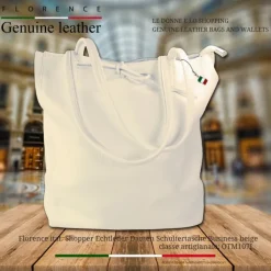 Florence ital. Shopper Echtleder Damen Business beige OTM107I