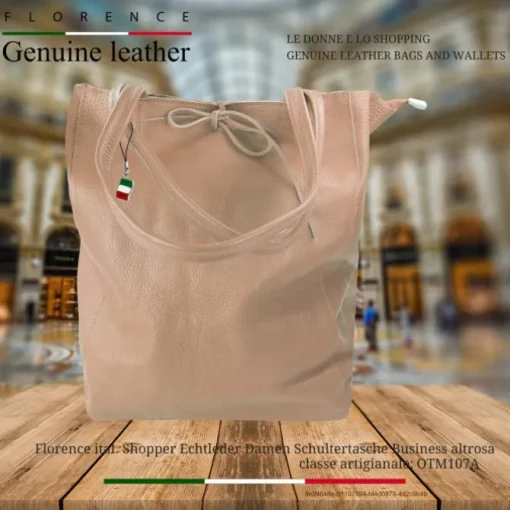 Florence ital. Shopper Echtleder Damen Business altrosa OTM107A