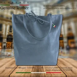 Florence ital. Shopper Echtleder Damen Business blau OTM107B