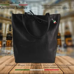 Florence ital. Shopper Echtleder Damen Business schwarz OTM107S