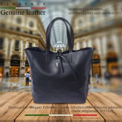 Florence ital. Shopper Echtleder Damen Business schwarz OTF112S