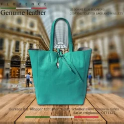 Florence ital. Shopper Echtleder Damen Business türkis OTF112T