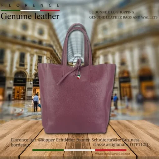 Florence ital. Shopper Echtleder Damen Business bordeaux OTF112D
