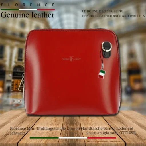 Florence Mini Damen Handtasche echtes Leder rot schwarz OTF109R