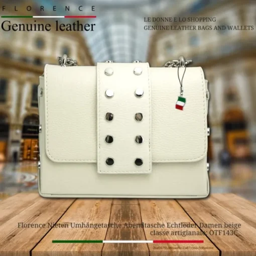 Florence Nieten Abendtasche Echtleder Damen beige OTF143C