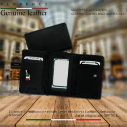 Florence Portemonnaie echtes Leder Damen Brieftasche schwarz OPF701S
