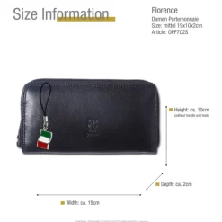 Florence Portemonnaie Leder lang schwarz Langbörse Damen OPF702S