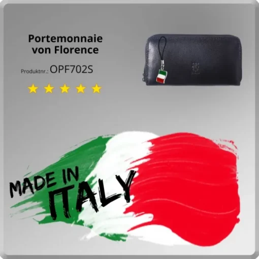 Florence Portemonnaie Leder lang schwarz Langbörse Damen OPF702S