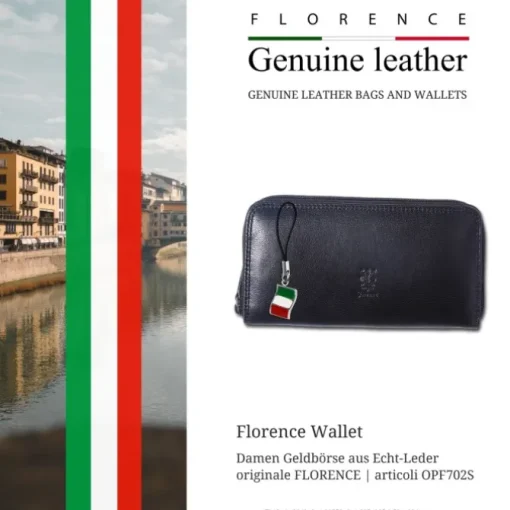 Florence Portemonnaie Leder lang schwarz Langbörse Damen OPF702S