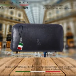 Florence Portemonnaie Leder lang schwarz Langbörse Damen OPF702S