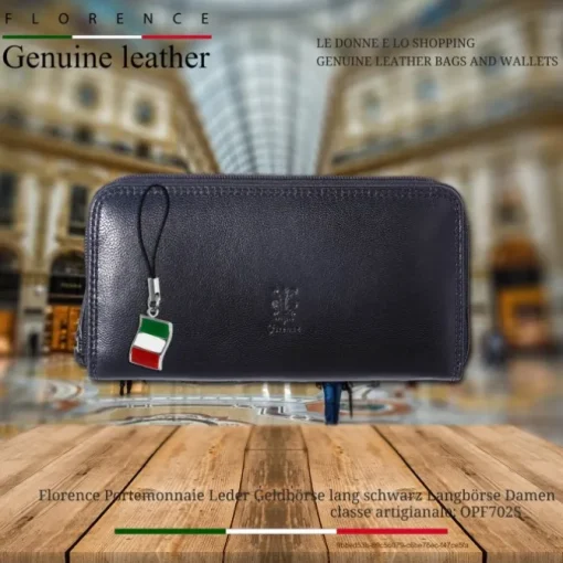 Florence Portemonnaie Leder lang schwarz Langbörse Damen OPF702S