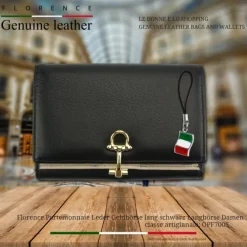 Florence Portemonnaie Leder lang schwarz Langbörse Damen OPF700S