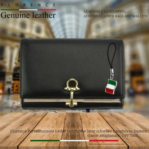 Florence Portemonnaie Leder lang schwarz Langbörse Damen OPF700S