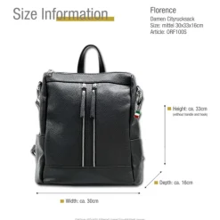 Florence Rucksack Damen Echtleder Cityrucksack schwarz ORF100S