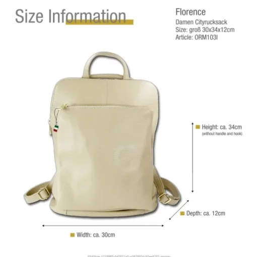 Florence Rucksack Damen Echtleder Cityrucksack beige ORM103I