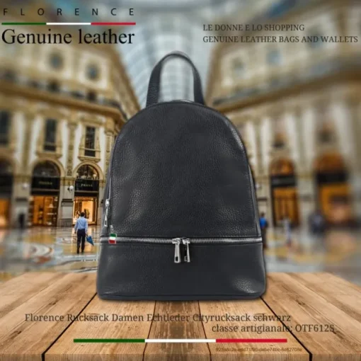 Florence Rucksack Damen Echtleder Cityrucksack schwarz OTF612S