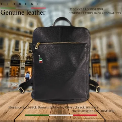 Florence Rucksack Damen Echtleder Cityrucksack schwarz ORM103S