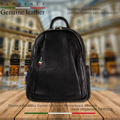 Florence Rucksack Damen Echtleder Cityrucksack schwarz ORM101S