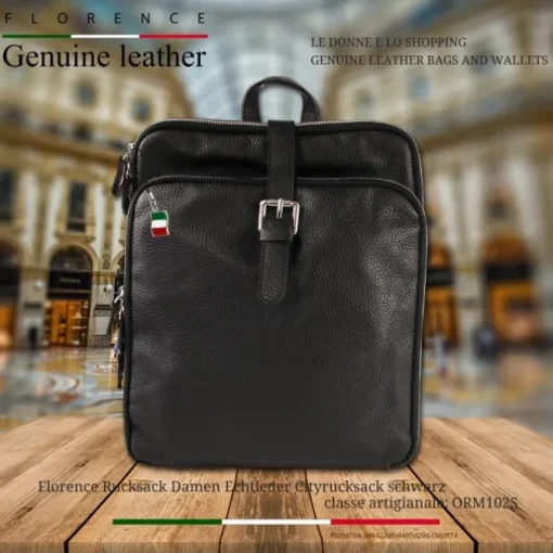 Florence Rucksack Damen Echtleder Cityrucksack schwarz ORM102S