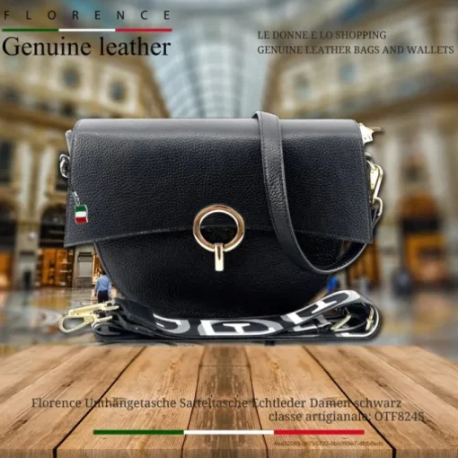 Florence Satteltasche Echtleder Damen schwarz OTF824S
