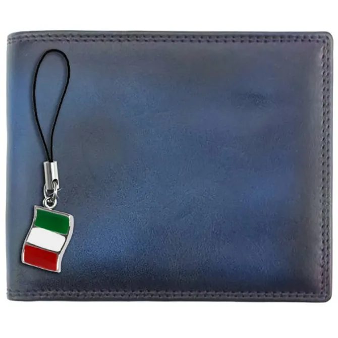 Florence Vintage Portemonnaie echtes Leder blau Brieftasche OPF100B