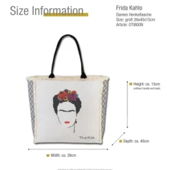 Frida Kahlo Damen Henkeltasche Canvas Tasche natur, schwarz OTI800N