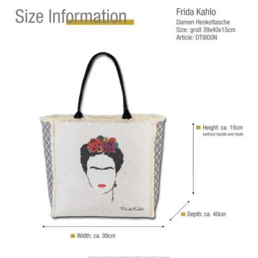 Frida Kahlo Damen Henkeltasche Canvas Tasche natur, schwarz OTI800N