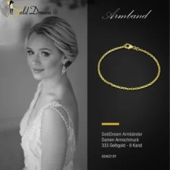 GoldDream Armband Anker diamantiert 333 Gold 18,5cm 8 Karat GDA0218Y
