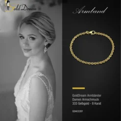 GoldDream Armband Kordel hohl 333 Gold 18,5cm 8 Karat GDA0328Y