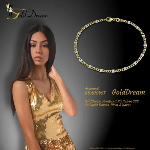 GoldDream Armband Plättchen 333 Gelbgold Damen 19cm 8 Karat GDA0049T