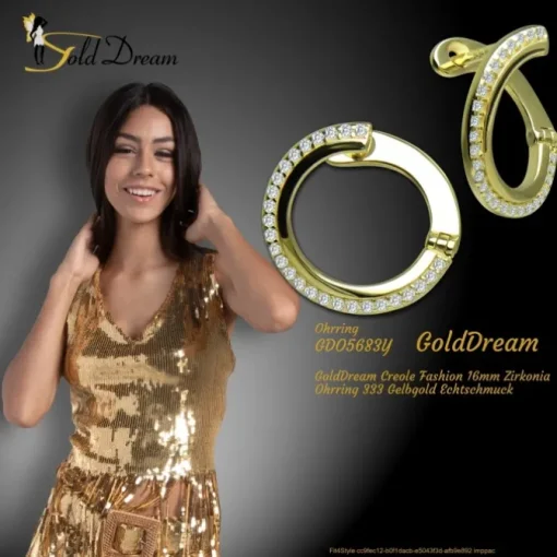 GoldDream Creole Fashion 16mm Zirkonia Ohrring 333 Gelbgold Echtschmuck GDO5683Y
