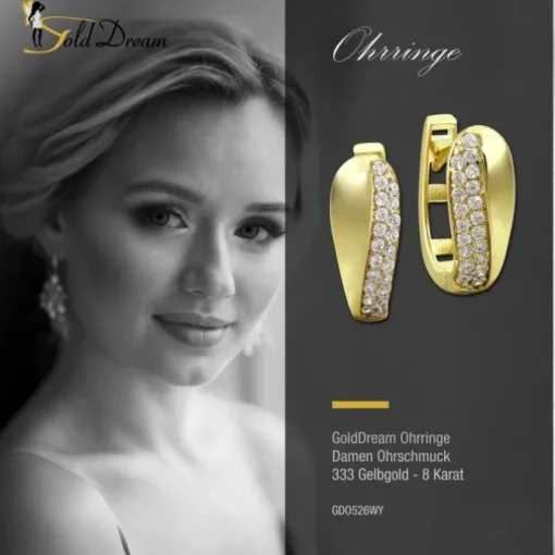 GoldDream Creole Glamour Zirkonia weiß Ohrring 333 Gold Echtschmuck GDO526WY