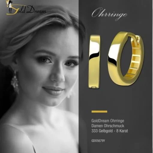 GoldDream Creole Simple 15mm Ohrring 333er Gelbgold Echtschmuck GDO5679Y