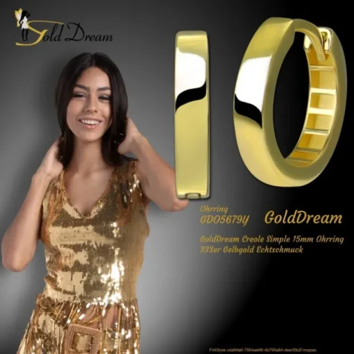 GoldDream Creole Simple 15mm Ohrring 333er Gelbgold Echtschmuck GDO5679Y