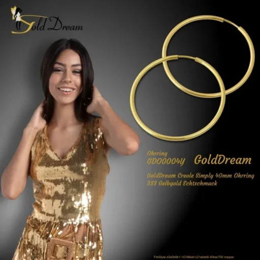 GoldDream Creole Simply 40mm Ohrring 333 Gelbgold Echtschmuck GDO0004Y