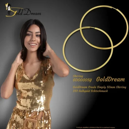 GoldDream Creole Simply 50mm Ohrring 333 Gelbgold Echtschmuck GDO0005Y