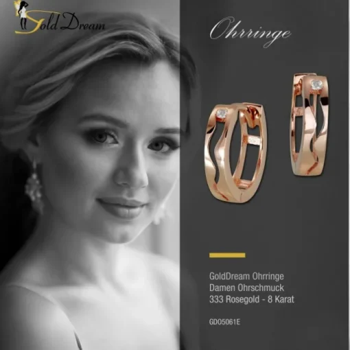 GoldDream Creole Welle Zirkonia Ohrring 333er Rosegold Echtschmuck GDO5061E