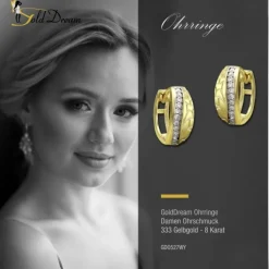 GoldDream Creole Welle Zirkonia weiß Ohrring 333 Gelbgold Echtschmuck GDO527WY