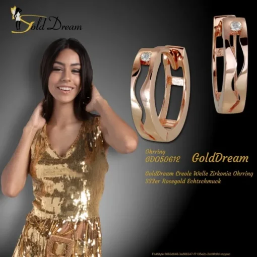 GoldDream Creole Welle Zirkonia Ohrring 333er Rosegold Echtschmuck GDO5061E